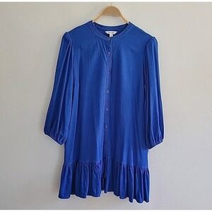 Nine West Adaptive Mini Dress XL Blouson Sleeve Flutter Hem Gage Blue Effortless